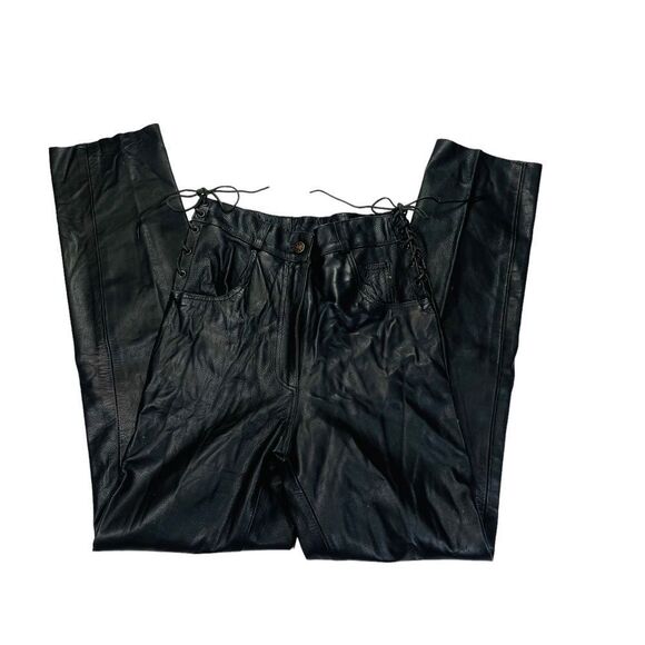 Vintage Leather Gallery Black Leather Lace Front Pants - Size 8 - Picture 2 of 11
